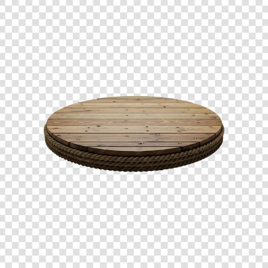 Elemento 3D Palco Redondo Madeira e Corda PNG Fundo Transparente