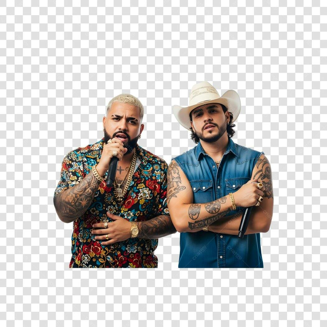 Foto Recortada Dupla Sertaneja Homens Cantores PNG Fundo Transparente
