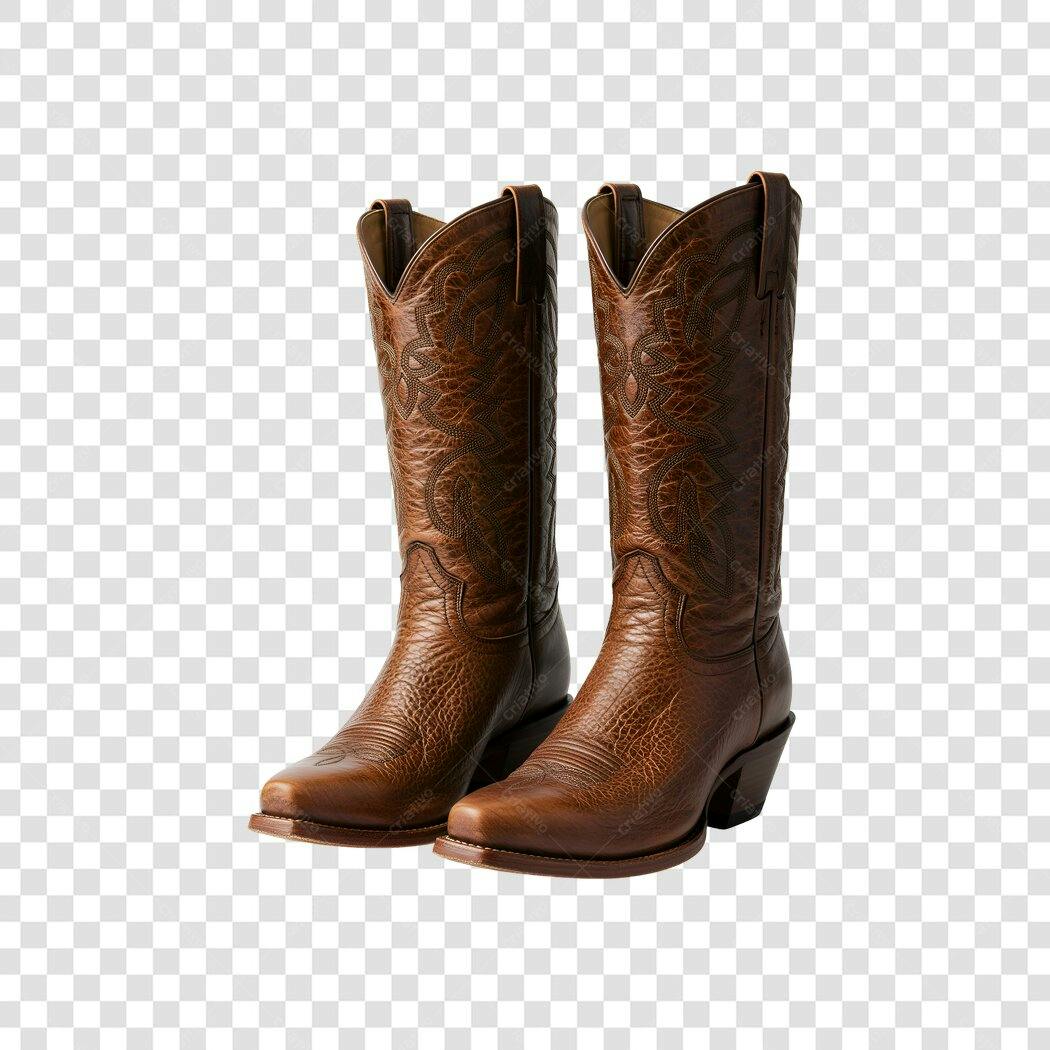 Foto Recortada Botas Country Marrom Couro PNG Fundo Transparente