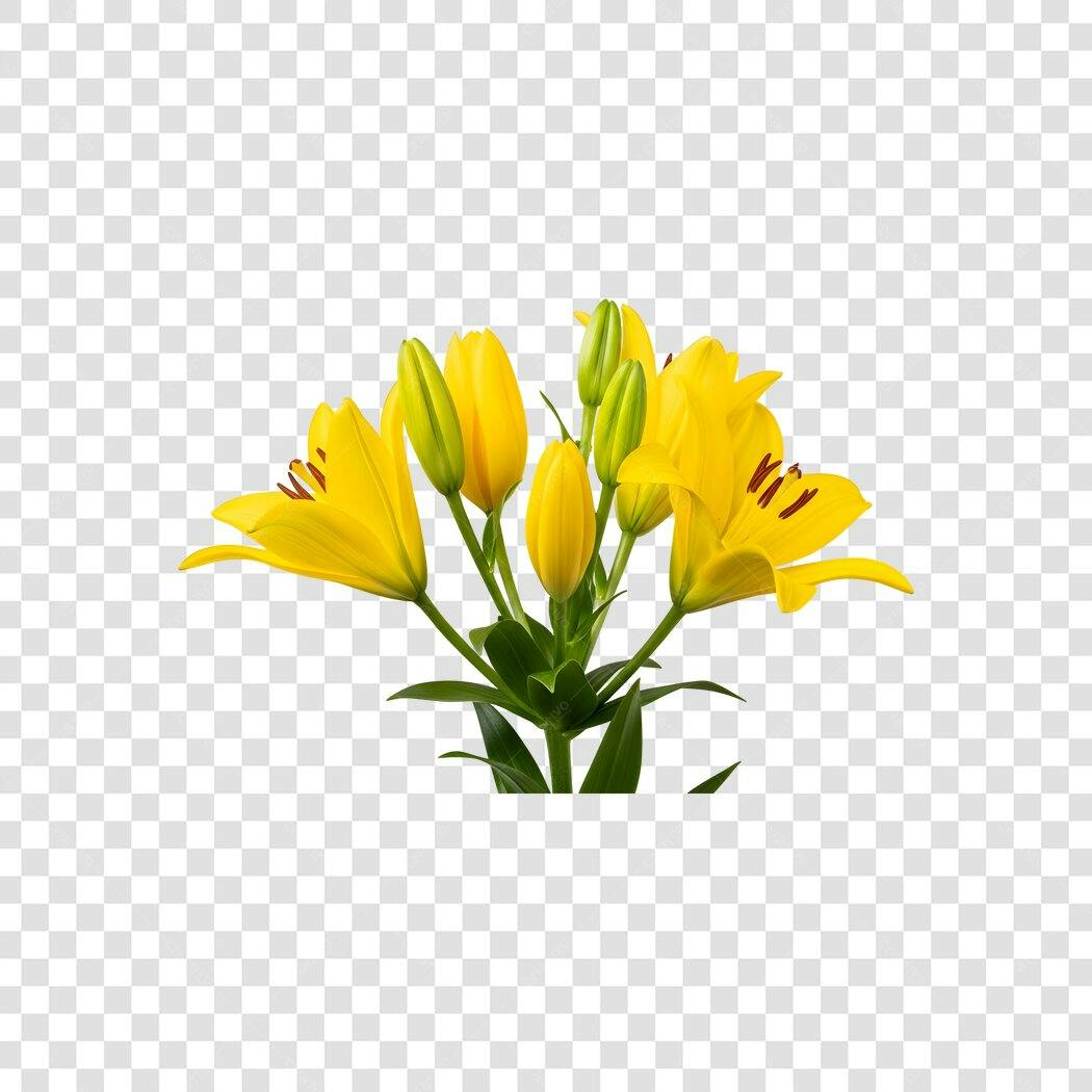 Foto Recortada Lírios Amarelos Buquê Flores PNG Fundo Transparente