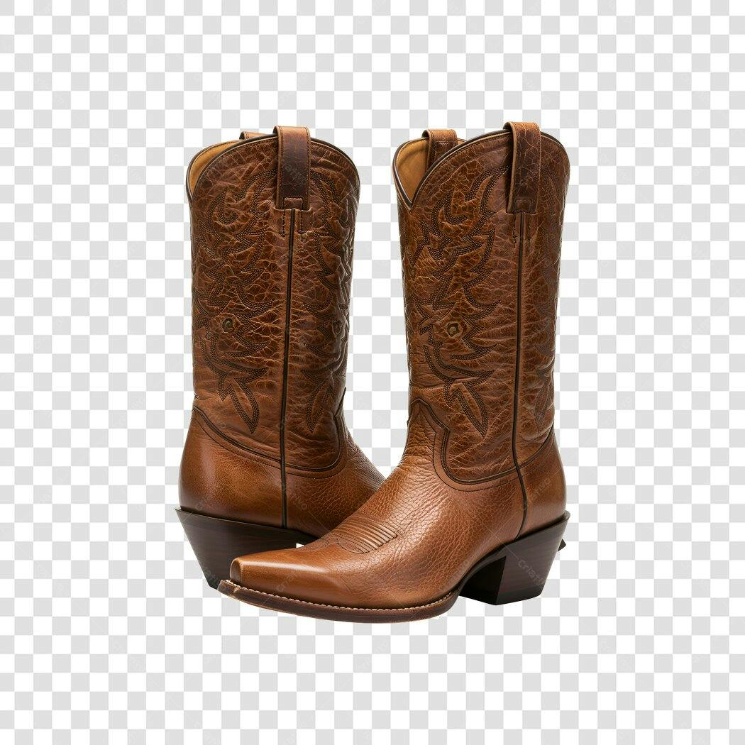 Foto Recortada Bota Country Marrom Couro PNG Fundo Transparente