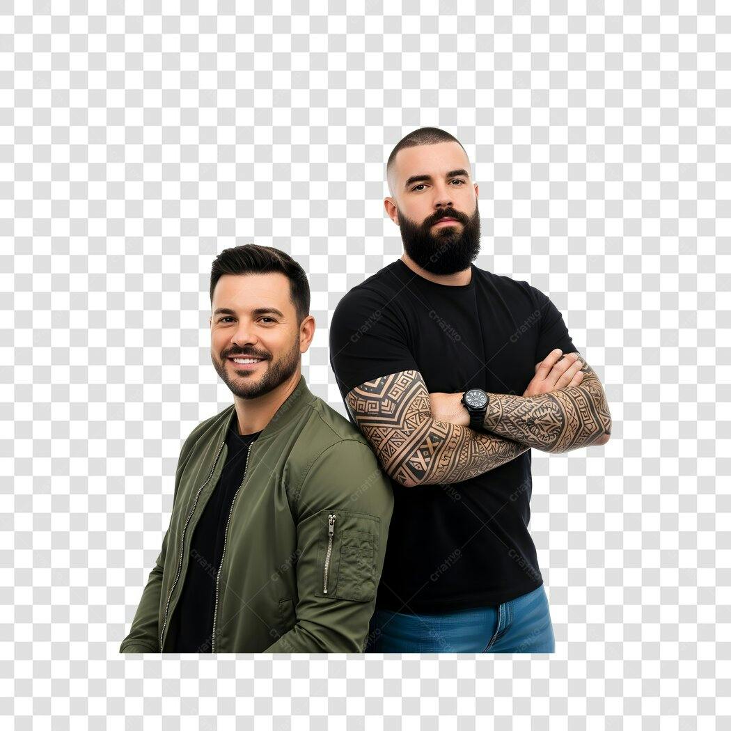 Foto Recortada Dois Homens Barba Sorrindo PNG Fundo Transparente