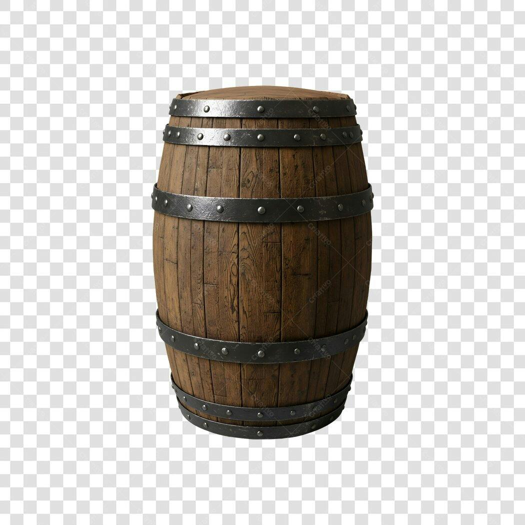 Elemento 3D Barril Madeira Rústico PNG Fundo Transparente