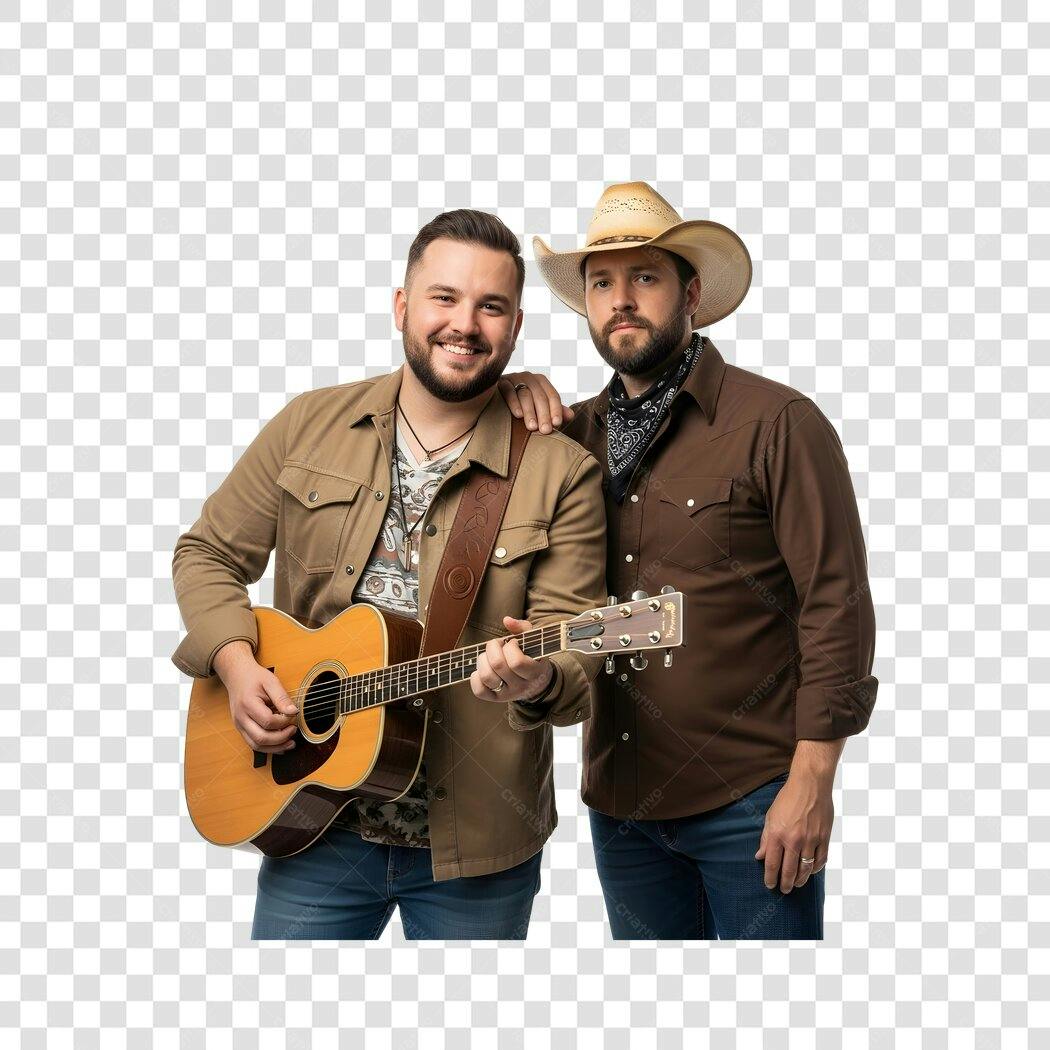 Foto Recortada Dupla Sertaneja Homens Violão PNG Fundo Transparente