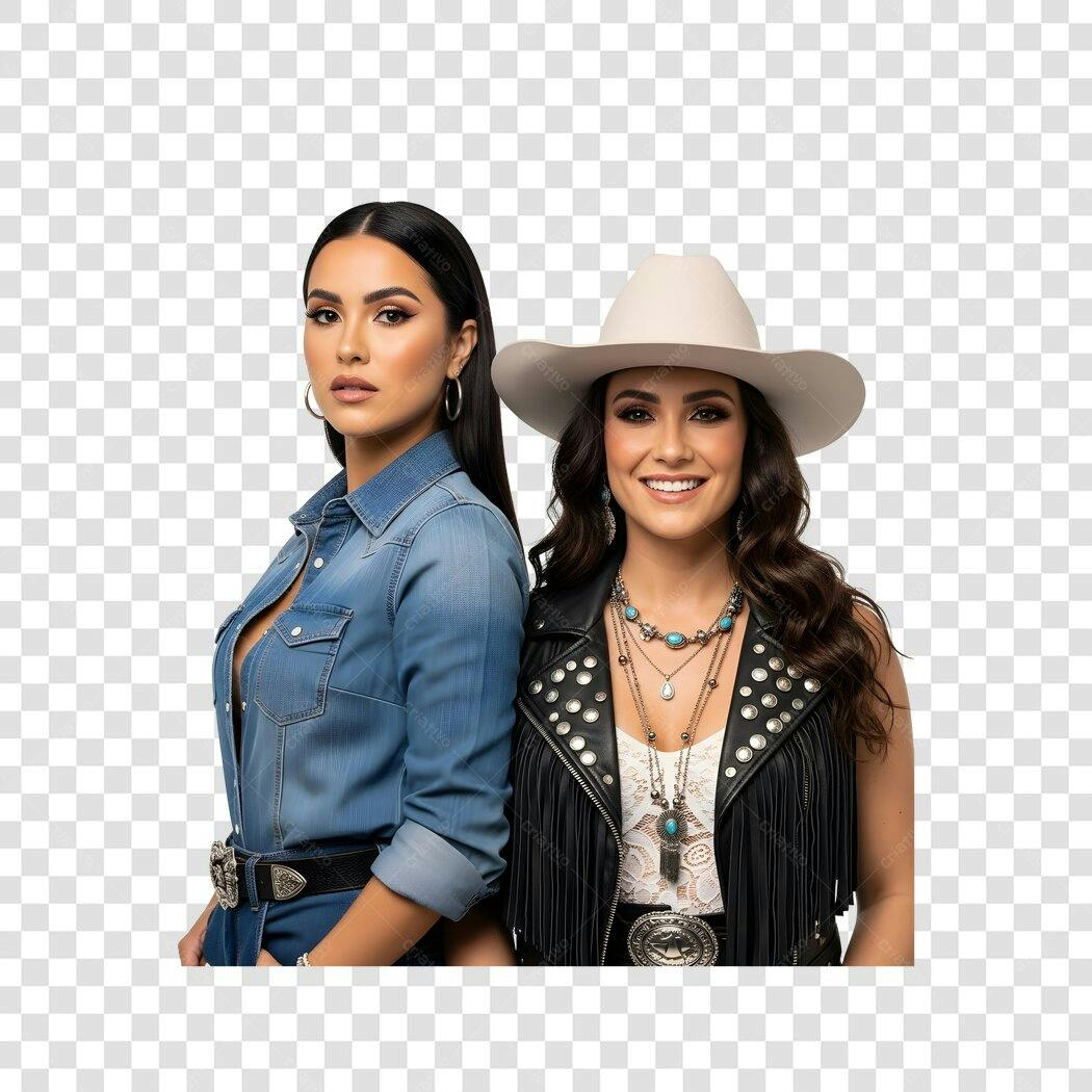 Foto Recortada Duas Mulheres Sertanejas Chapéu PNG Fundo Transparente