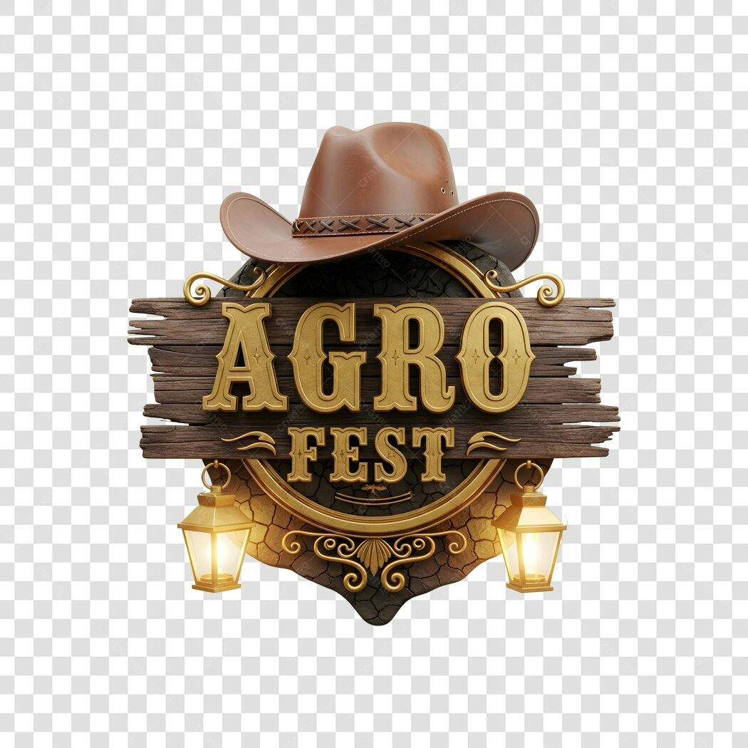 Elemento 3D Logo Agro Fest Chapéu Cowboy PNG Fundo Transparente