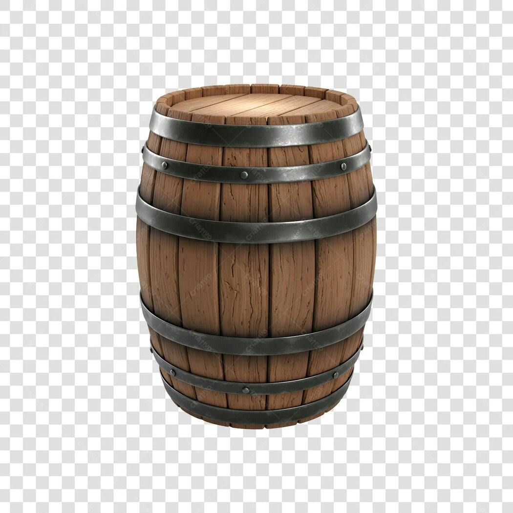 Elemento 3D Barril Madeira Rústico PNG Fundo Transparente