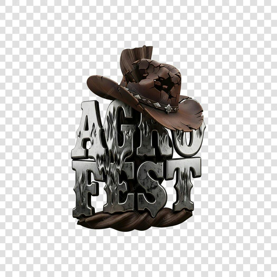 Elemento 3D Logo Agro Fest Chapéu Cowboy PNG Fundo Transparente