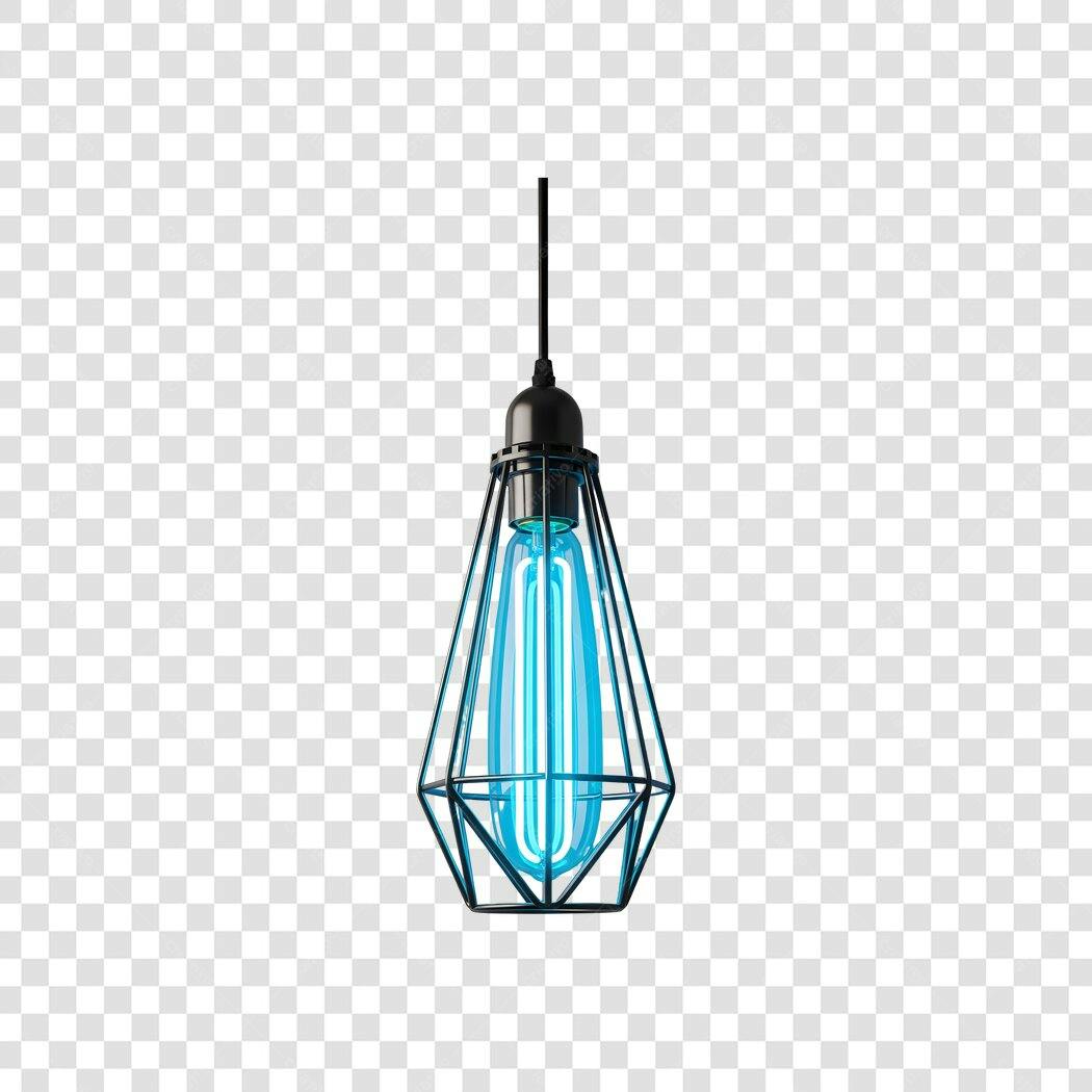 Elemento 3D Lâmpada Pendente Neon Azul PNG Fundo Transparente