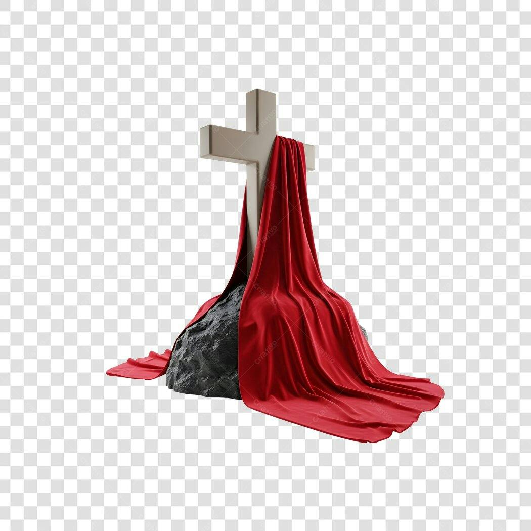 Elemento 3D Cruz Páscoa Manto Vermelho PNG Fundo Transparente