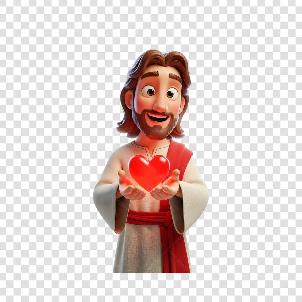 Elemento 3D Jesus Cristo Coração Vermelho PNG Fundo Transparente