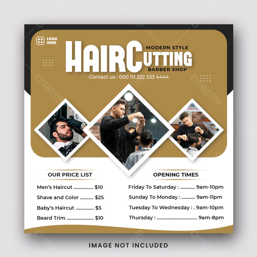 Post Instagram Barbearia Hair Cutting PSD Editável