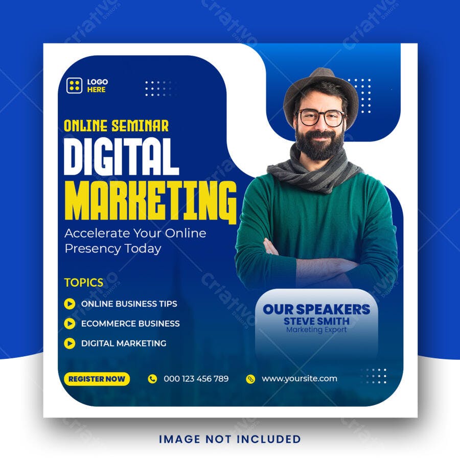 Post Instagram Marketing Digital Online Seminar PSD Editável