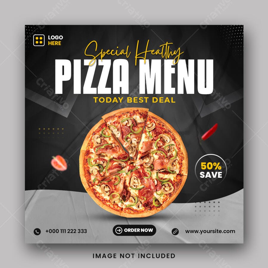 Post Instagram Menu Pizza Restaurante PSD Editável
