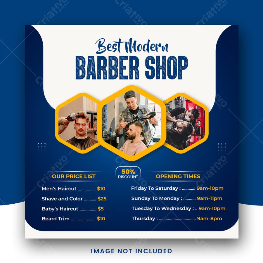Flyer Barbearia Moderno Serviços Preços PSD Editável