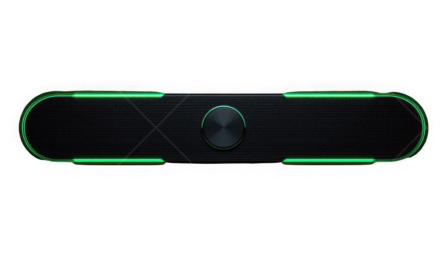 Foto Soundbar Gamer Preta com LED Verde Iluminação Estúdio