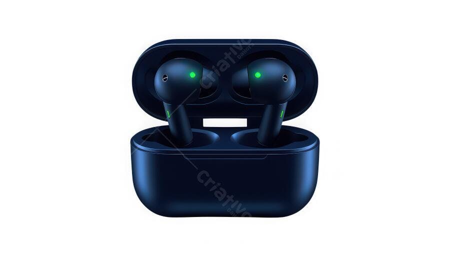 Foto Fone de Ouvido Bluetooth Sem Fio Azul Estojo Carregador