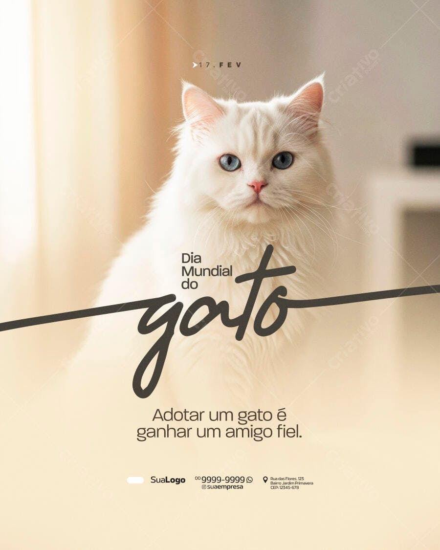 Post Instagram Dia Mundial do Gato Pet Shop PSD Editável
