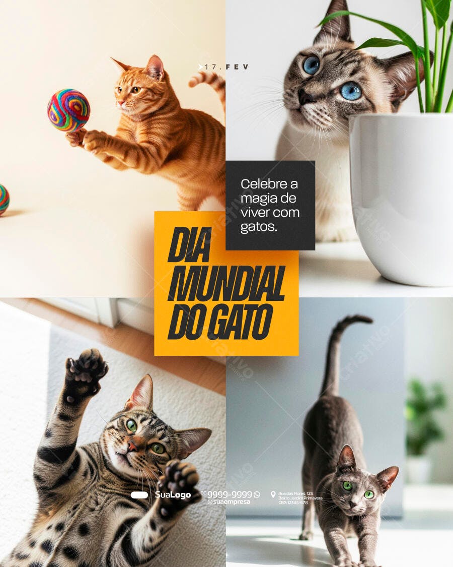 Post Instagram Dia Mundial do Gato Pet Shop PSD Editável