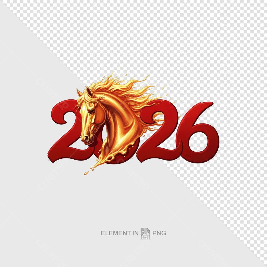 Ano Novo 2026 Cavalo Dourado PSD Editável
