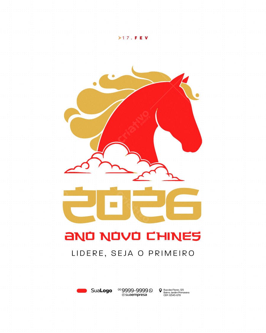 Flyer Ano Novo Chinês 2026 Cavalo PSD Editável