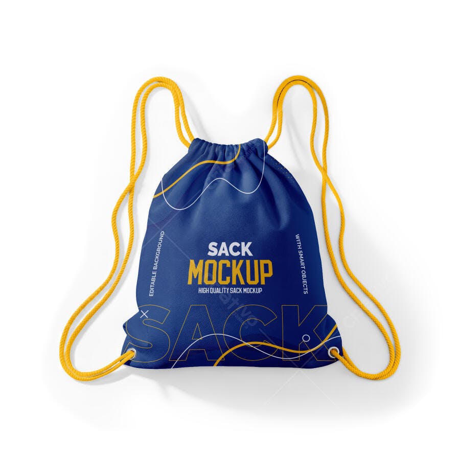 Mockup Sacola Saco Mochila Esportiva Azul Fundo Branco Editável