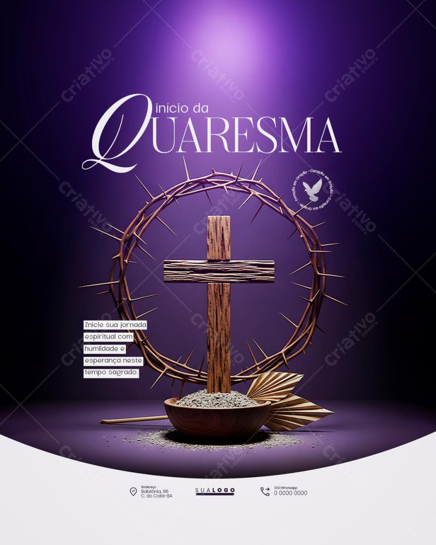 Post Início da Quaresma Cruz Coroa Espinhos PSD Editável