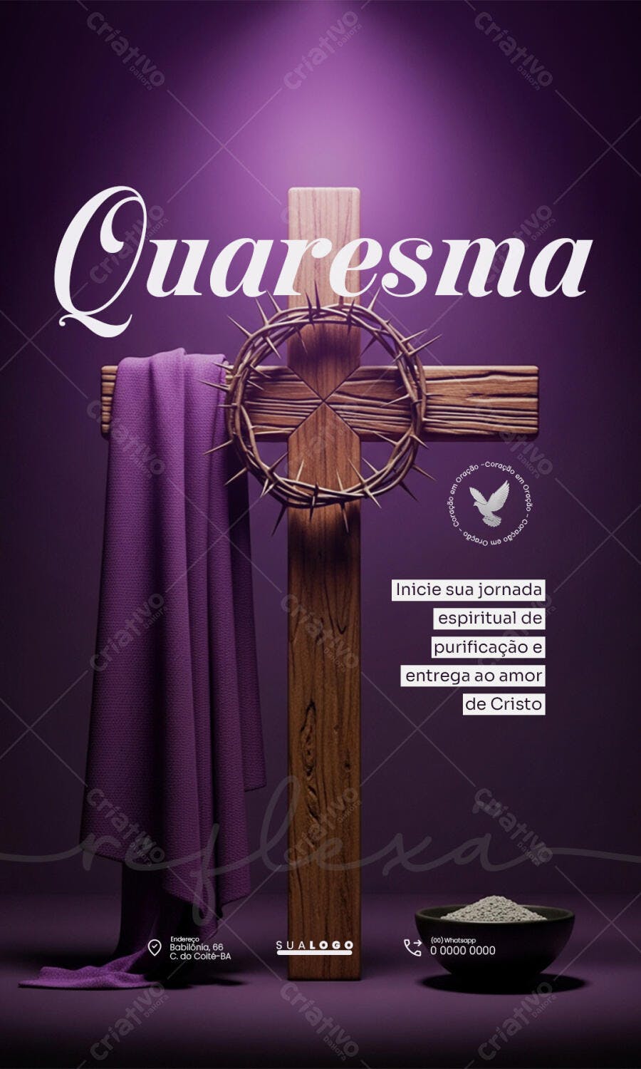 Post Instagram Quaresma Cruz Coroa Espinhos PSD Editável