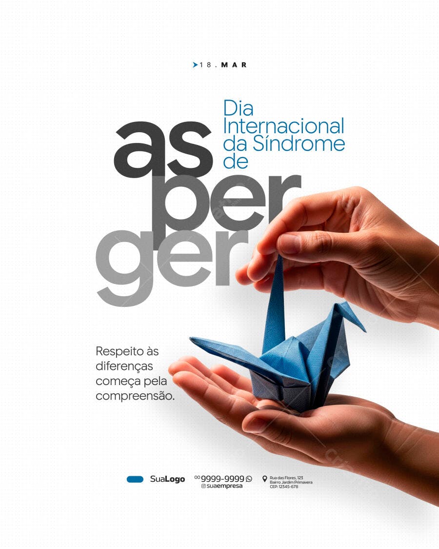 Post Dia Internacional da Síndrome de Asperger Março PSD Editável