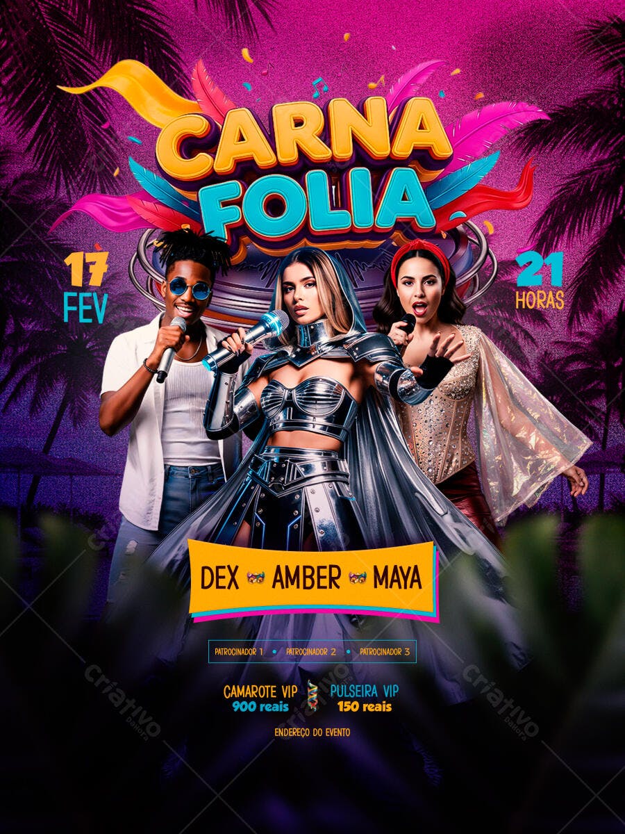 Flyer Carnafolia Carnaval Fevereiro Evento PSD Editável