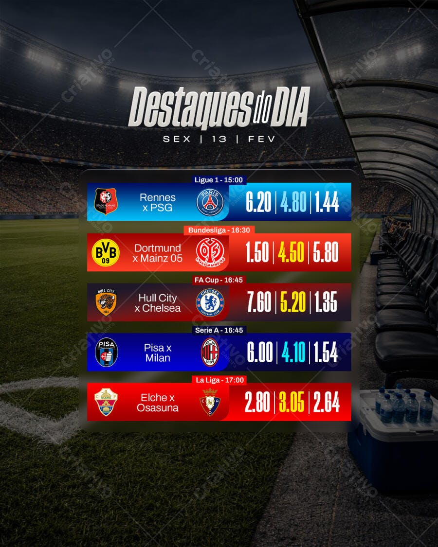 Post Instagram Destaques do Dia Futebol PSD Editável