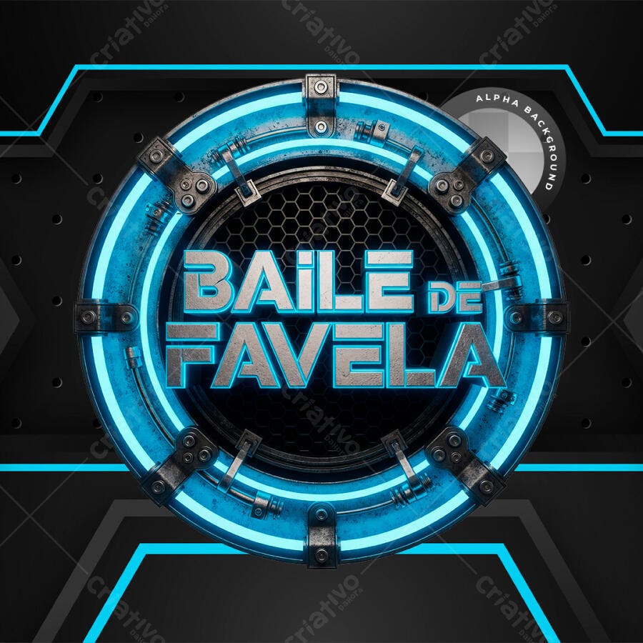 Selo 3D Baile de Favela Neon Azul Metálico PNG Transparente