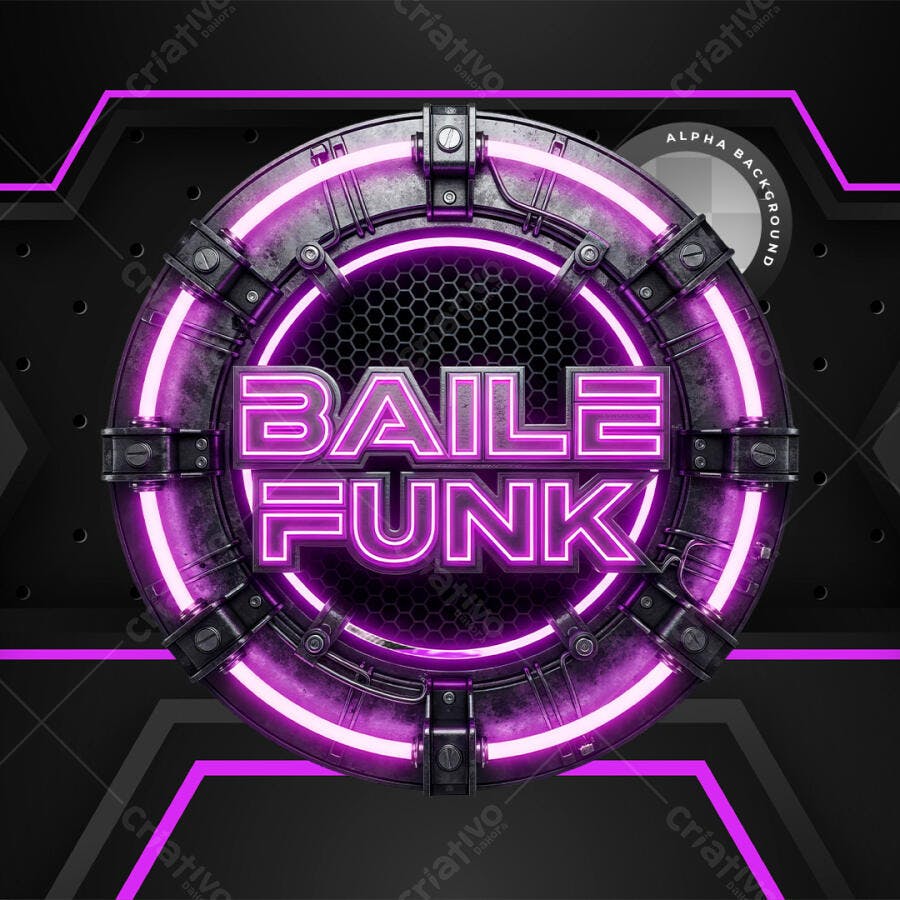 Selo 3D Baile Funk Neon Roxo Metálico PNG Transparente