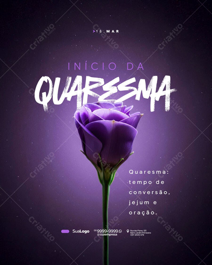 Post Quaresma Início Março Flor Roxa PSD Editável