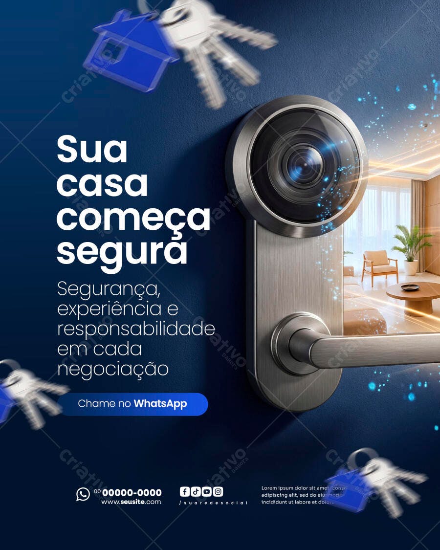 Post Instagram Segurança Residencial Câmera PSD Editável