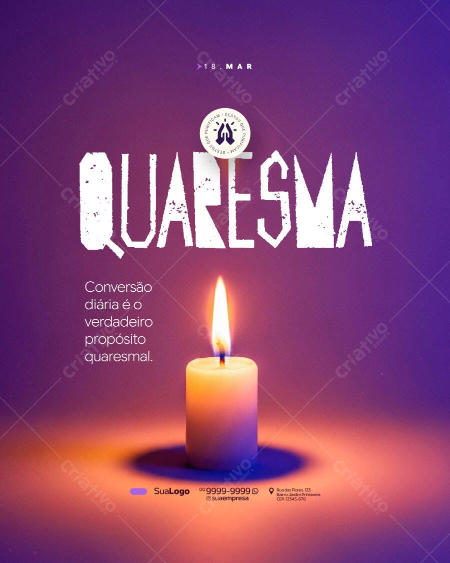 Post Instagram Quaresma Vela Roxo PSD Editável