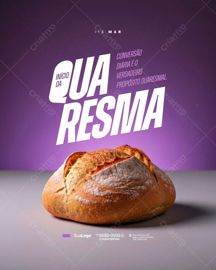 Post Quaresma Pão Padaria Março PSD Editável