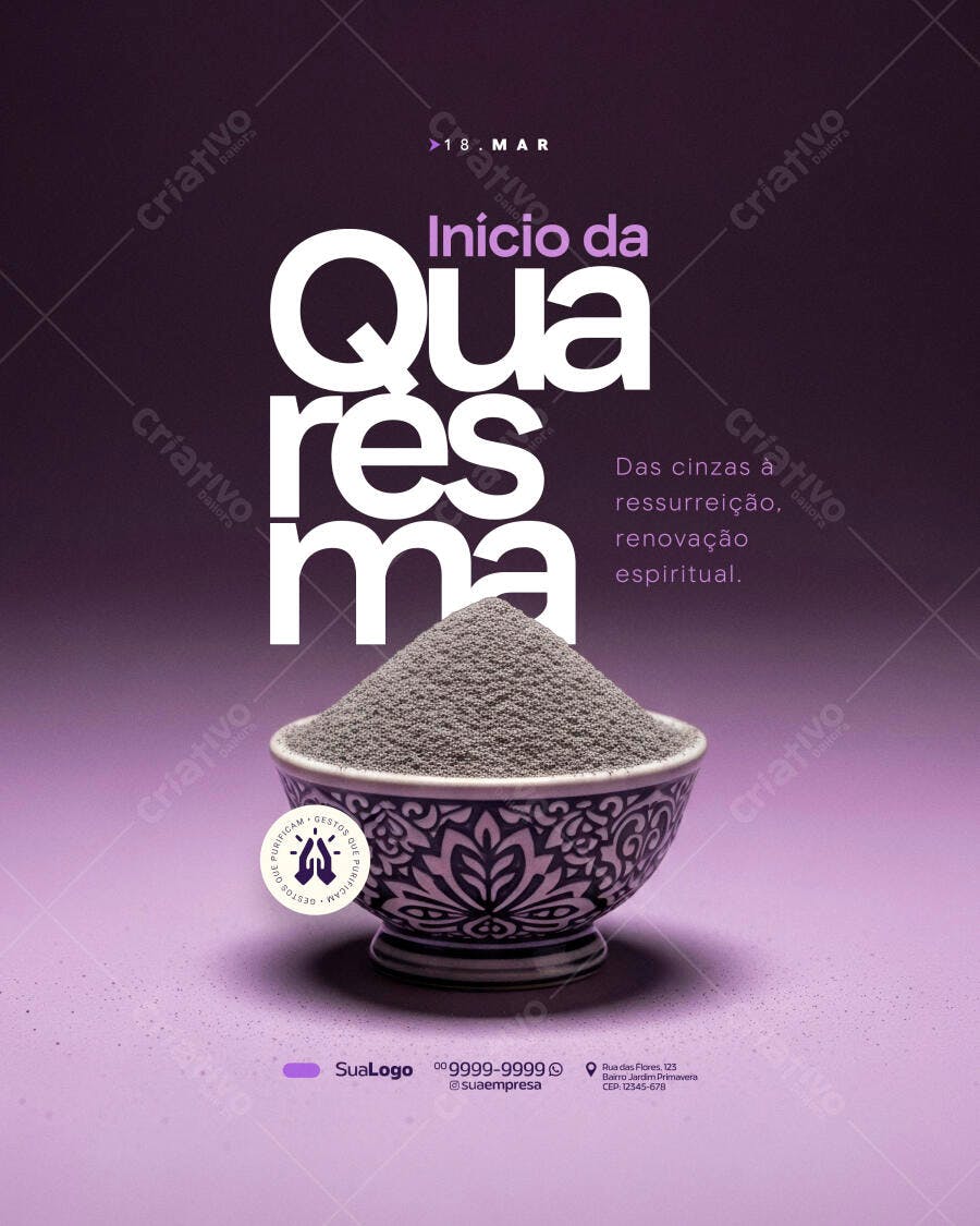 Post Instagram Início da Quaresma Março PSD Editável