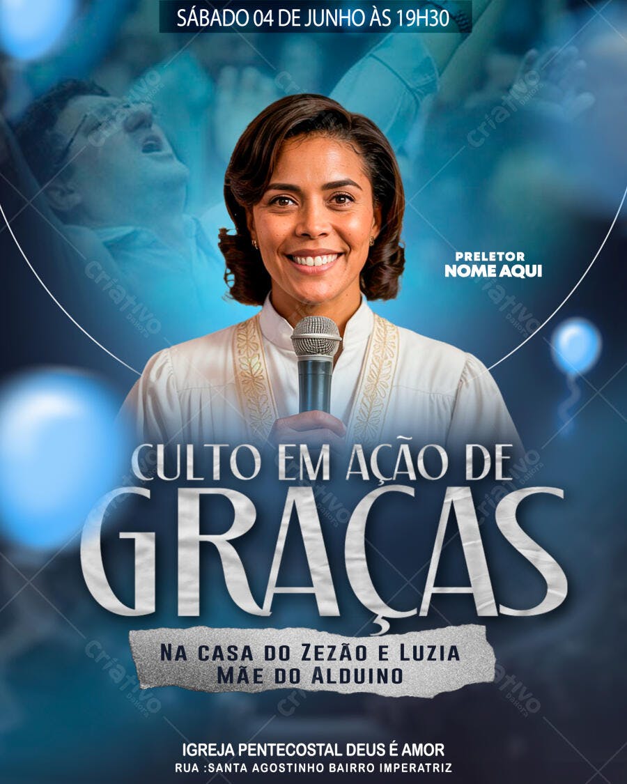 Flyer Culto Ação de Graças Igreja PSD Editável