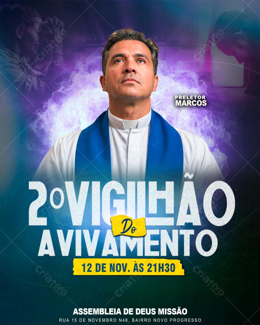 Flyer Vigilhão Avivamento Igreja Evangélica PSD Editável