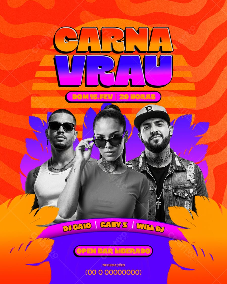 Flyer Carnaval Fevereiro Festa CarnaUrau PSD Editável