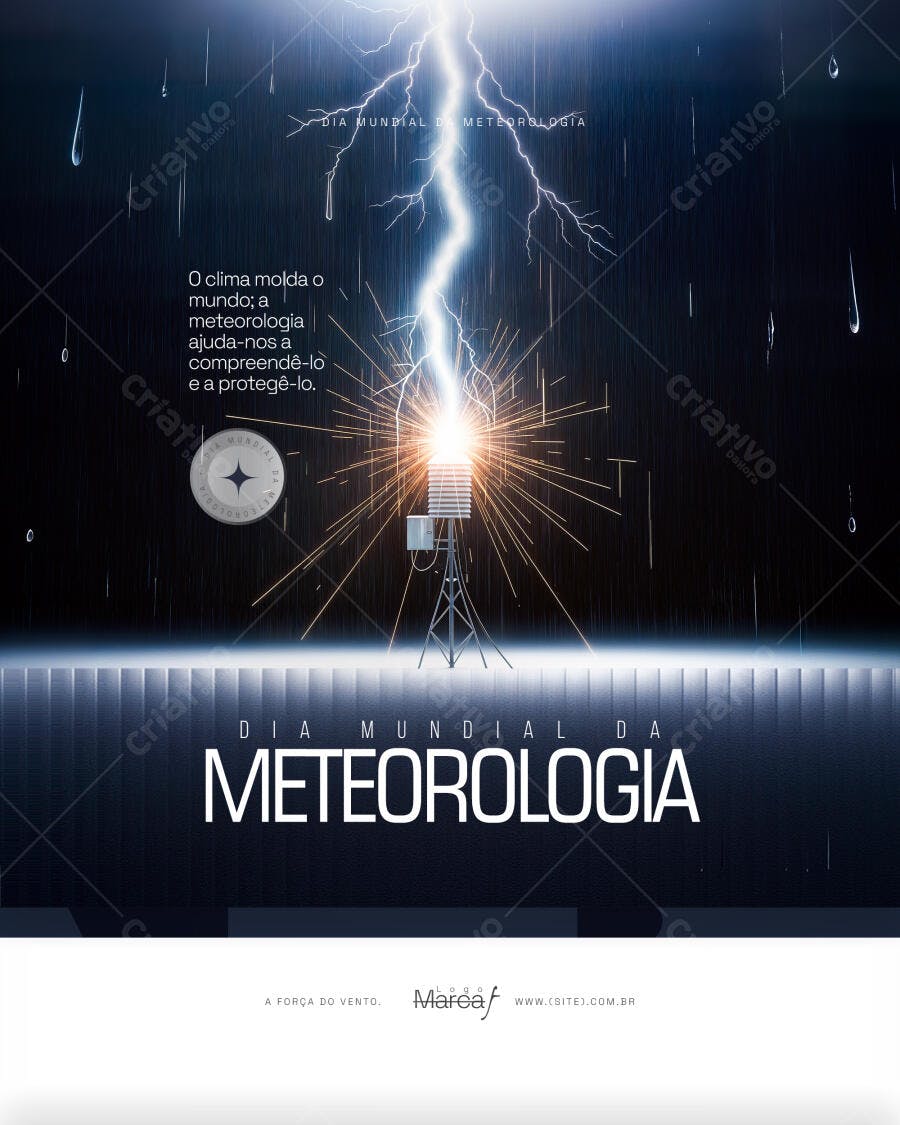 Post Dia Mundial Meteorologia Raio Chuva PSD Editável