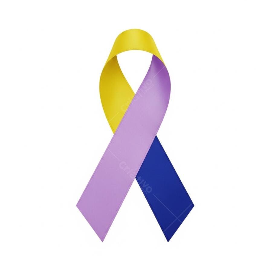 Laço Conscientização Síndrome de Down Azul Amarelo Roxo
