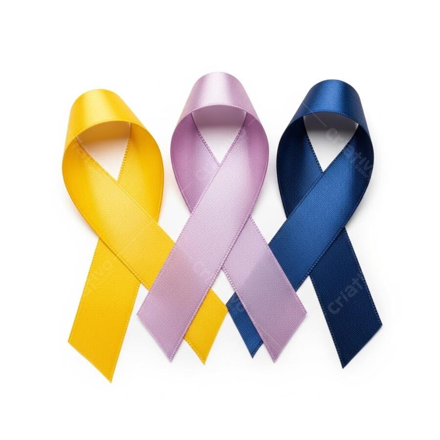 Foto Laços de Conscientização Amarelo Roxo Azul Campanha Saúde