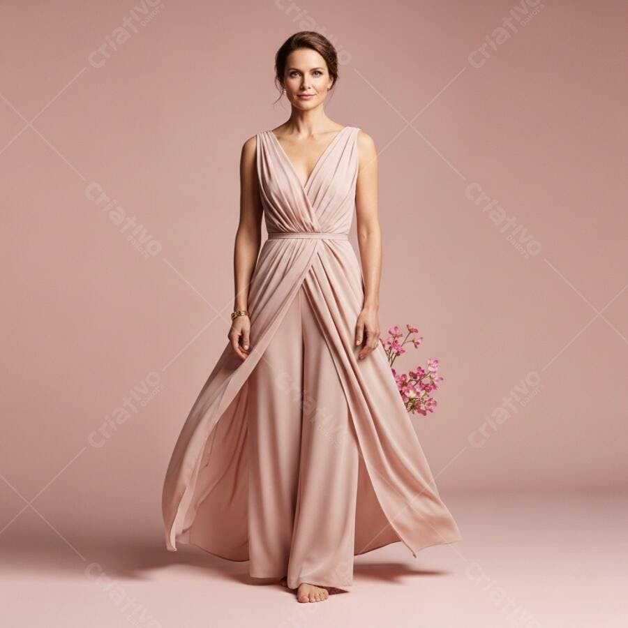 Foto Mulher Vestido Rosa Chá Elegante Penteado Coque