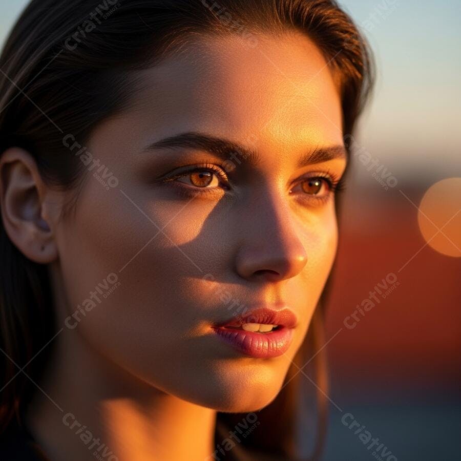 Foto Retrato Mulher Jovem Olhando Longe Golden Hour
