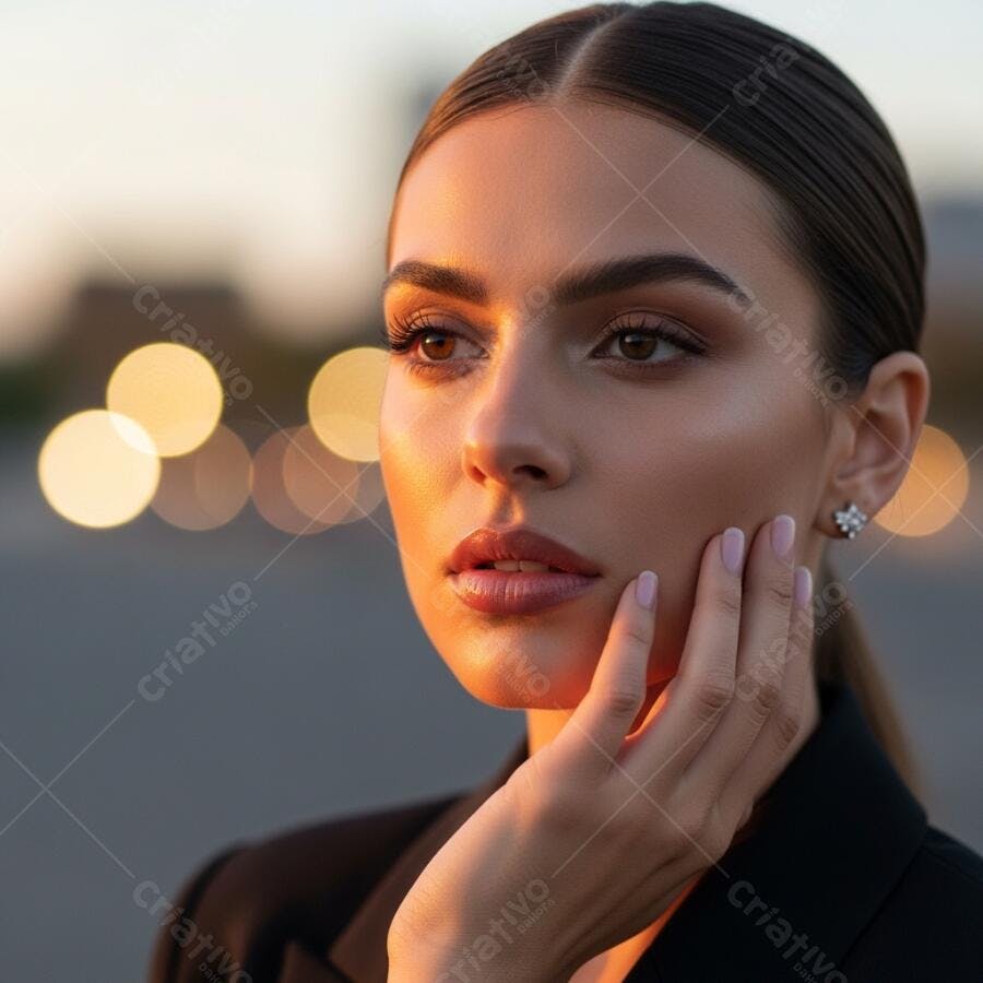 Foto Retrato Mulher Jovem Profissional Pôr do Sol Dourado