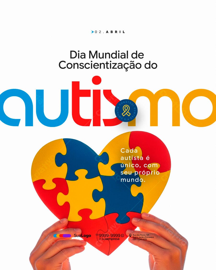 Post Instagram Dia Mundial Conscientização Autismo PSD Editável