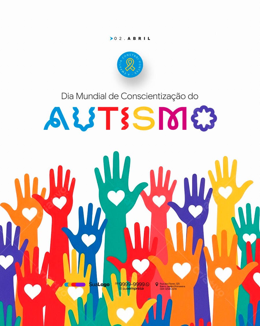Post Dia Mundial Conscientização Autismo 02 Abril PSD Editável