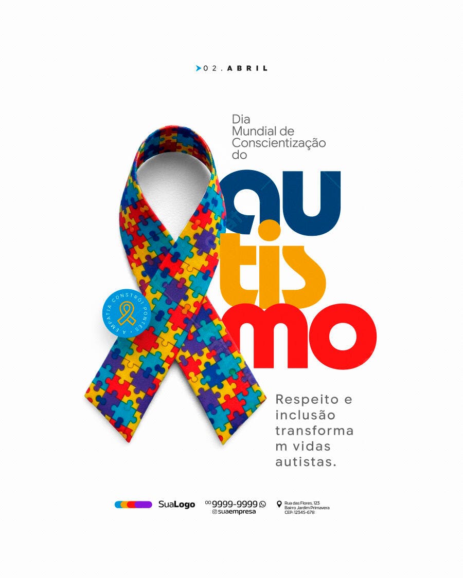 Post Dia Mundial Conscientização Autismo 02 Abril PSD Editável